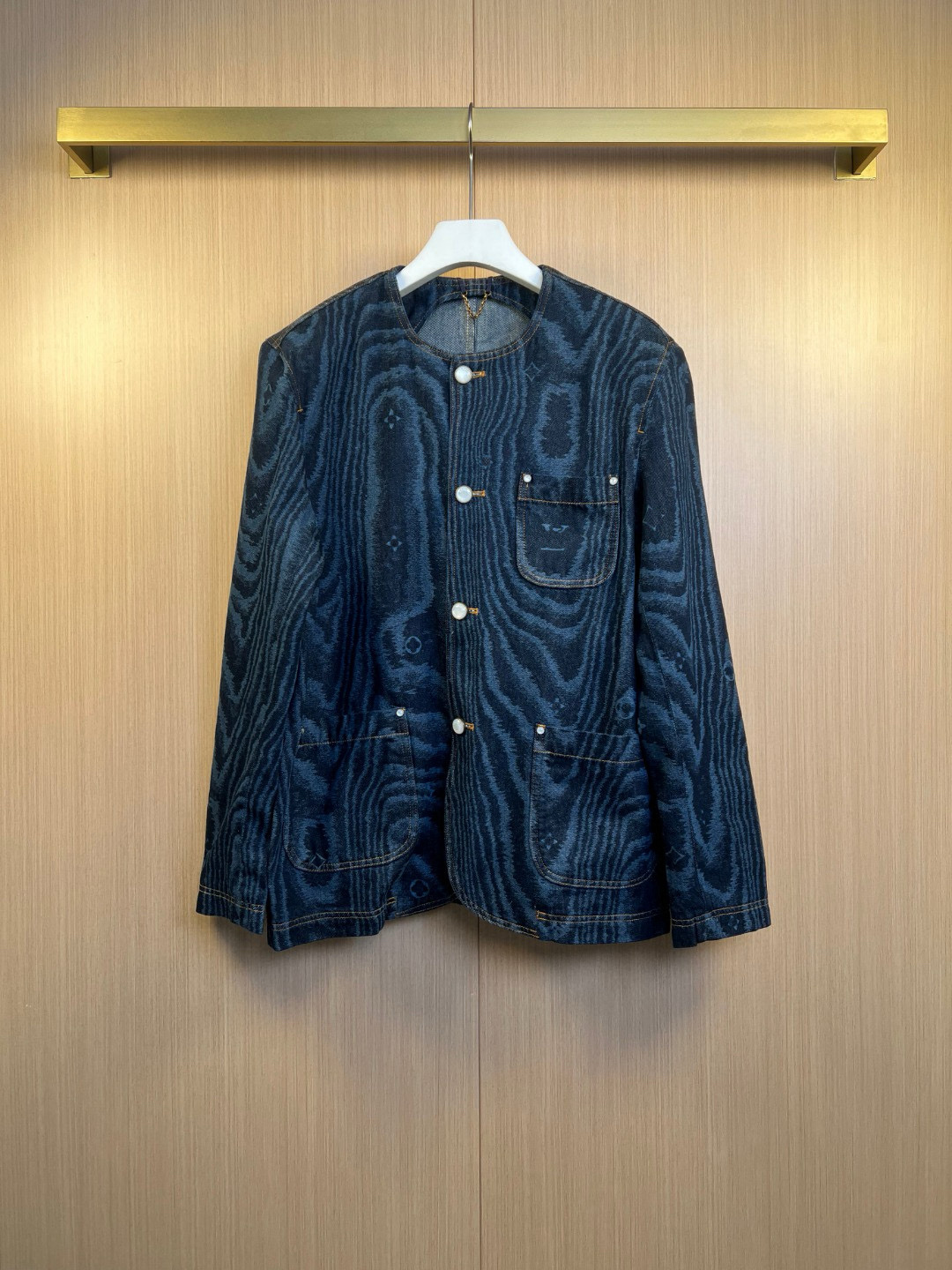 Men's Jackets Designer Early autumn new style wood-grain jacquard round-neck long-sleeve denim jacket for both men and women - loose-fitting coat trendy look