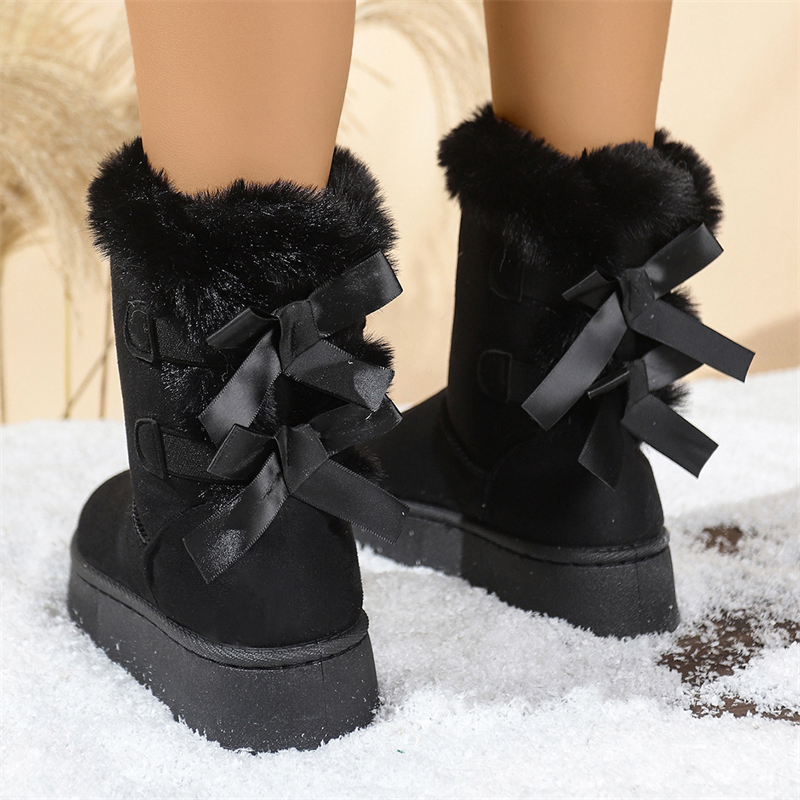 2025 new designer shoes free shipping winter half boots Non-slip outdoor casual snow boots women's velvet bow cotton shoes for warmth black white