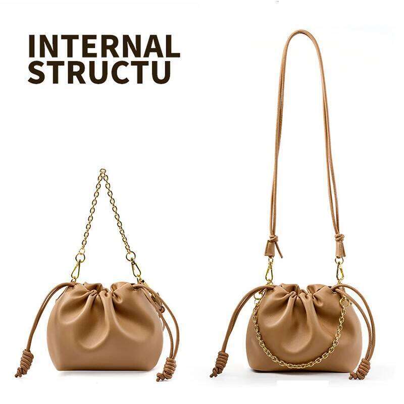 New Trend Women's Handbag Leather Shoulder Messenger Girl Daily Mini Chain Bag With Drawstring For Ladies Bucket Crossbody Pack