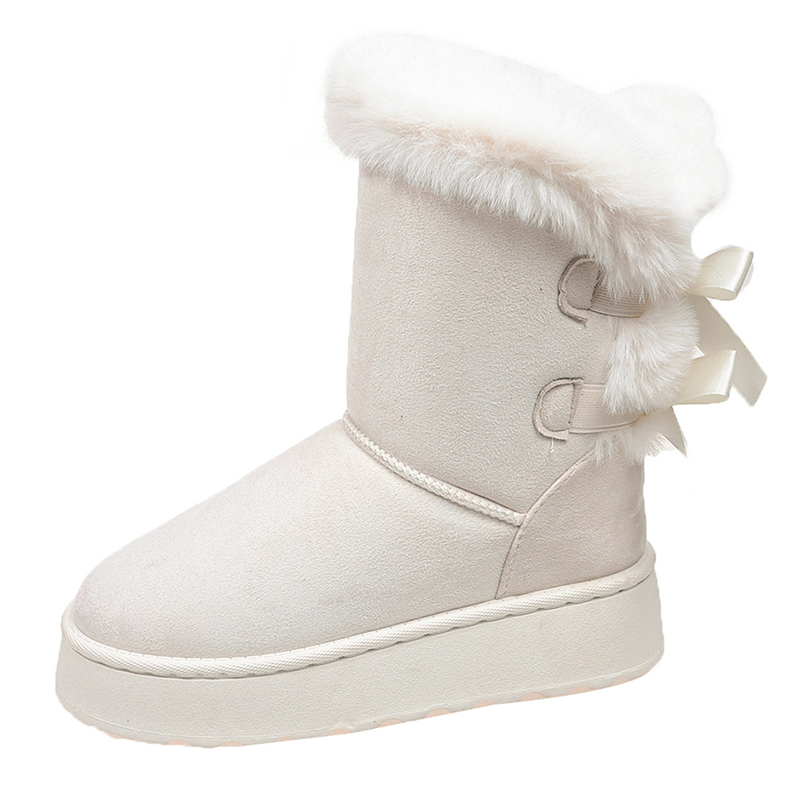 2025 new designer shoes free shipping winter half boots Non-slip outdoor casual snow boots women's velvet bow cotton shoes for warmth black white
