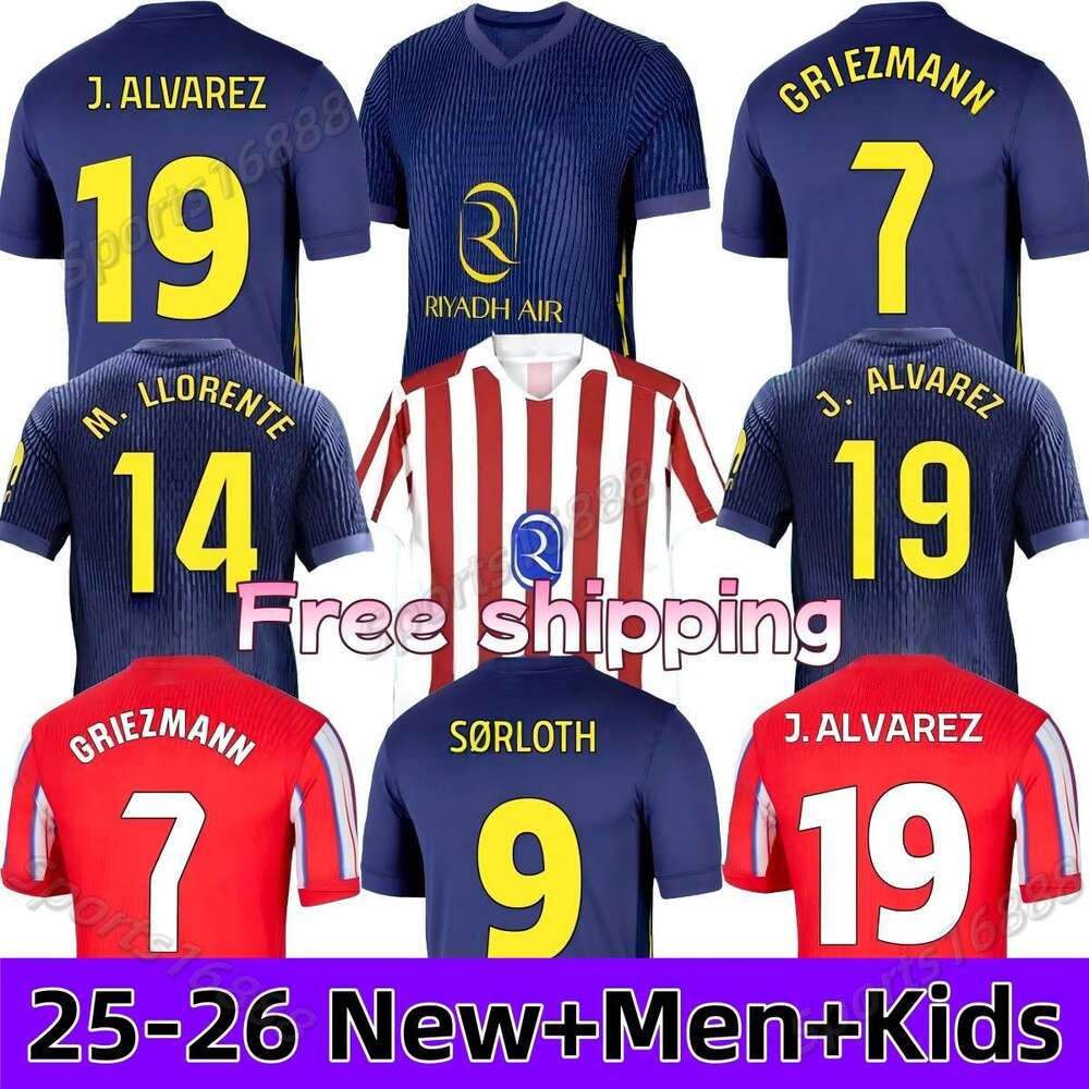 2025 2026 J.AAREZ Soccer Jerseys SORLOTH GRIEZMANN CORREA 25 26 GIULIANO palyer Version Fooball Shirs M.LLORENTE Men Uniforms AleTico MaDridS Kids