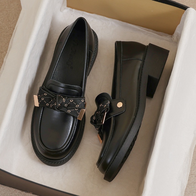 2025 Women Girl Lolita JK Uniform Pump Cute Mary Jane Low Heel 3Cm Bow Casual Loafers Pu Leather Slip On Flat Moccasins Shoes A26-44