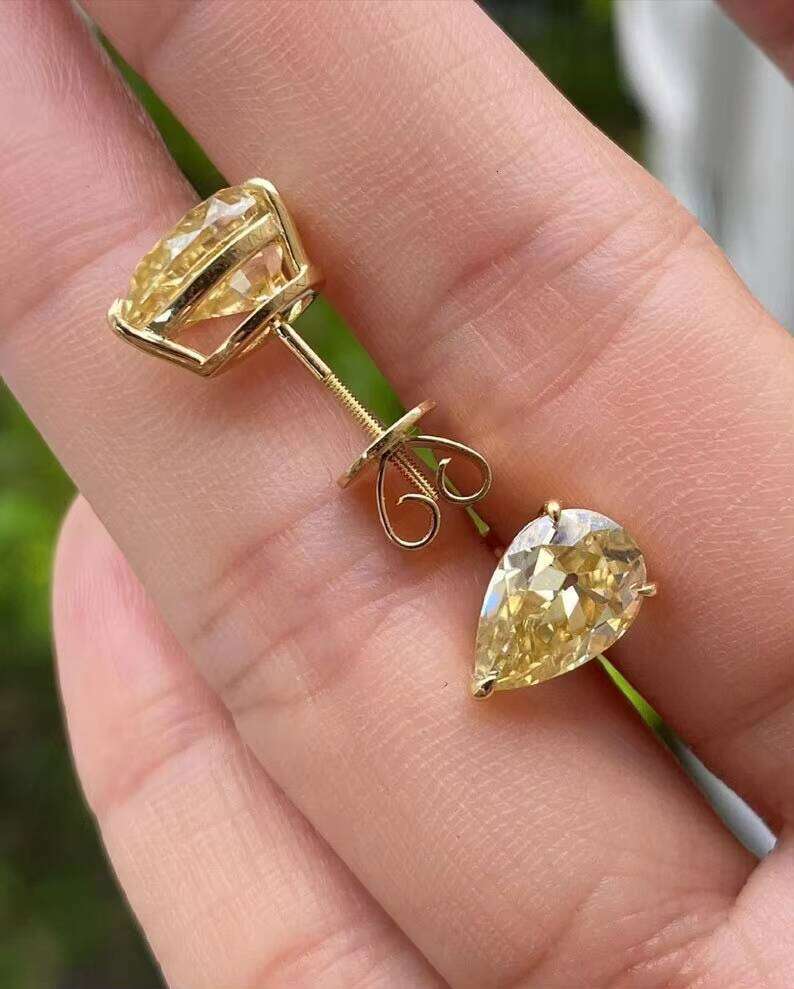 Pear Studs-14K Yellow Gold Fine Jewelry-Prongs-Basket Set Earring-Screw Back Stud-Casual Wear Trendy Studs