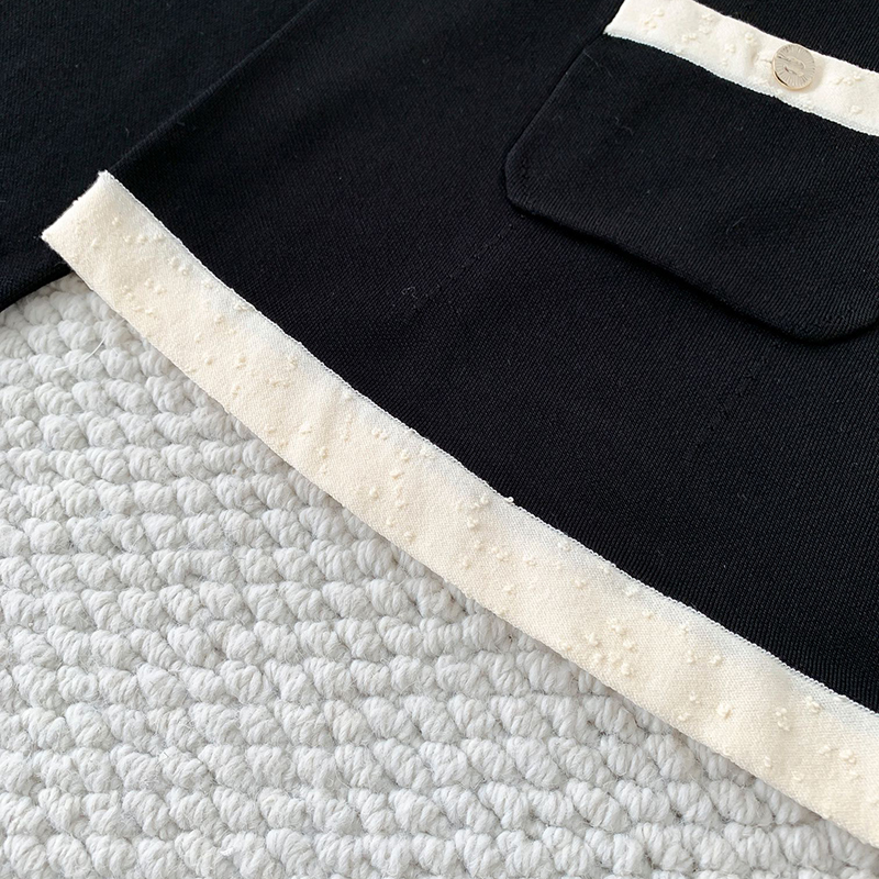 25-year new fashion designer handicraft workshop series high-end black and white mid-color half-long sleeve single-breasted pullover women's swea