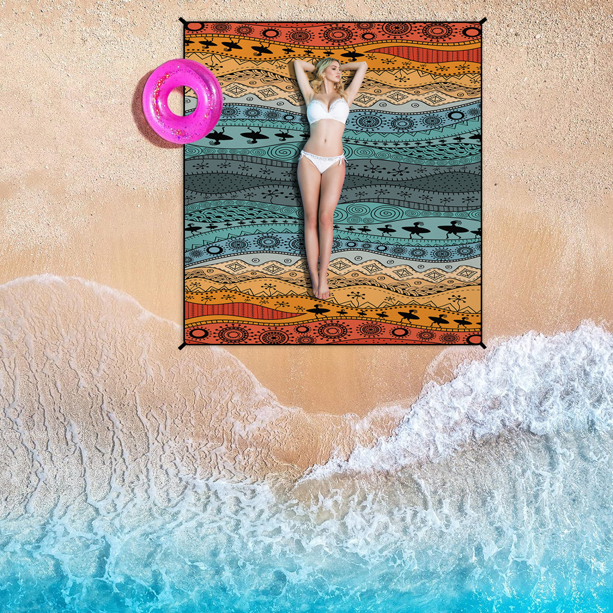 Bohemian Beach Mat Waterproof Outdoor Cushion for Picnic Tent Camping