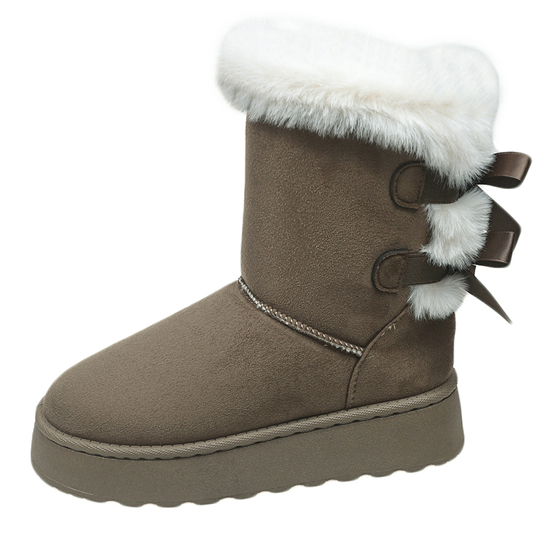 2025 new designer shoes free shipping winter half boots Non-slip outdoor casual snow boots women's velvet bow cotton shoes for warmth black white