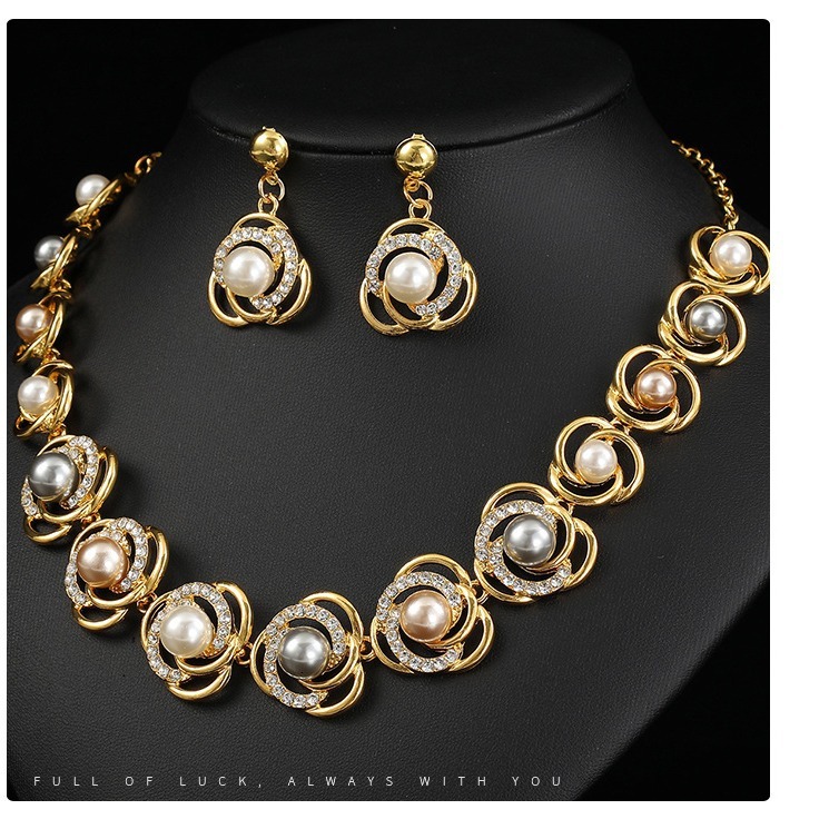 Luxury Brand Designer Jewelry European And American Pearl Necklace Set Bride Accessories Fashion Dress Evening Versatile Alloy Electroplated Source