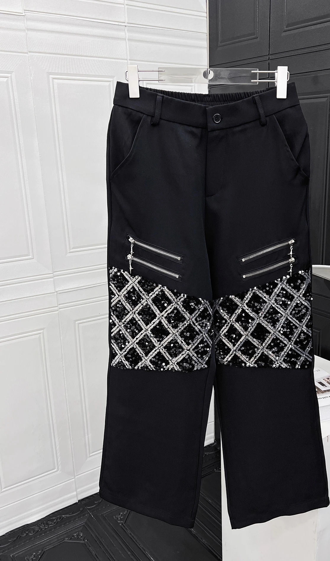 Male Autumn Handsome Niche Sequined 2pcs Splicing Loose Shoulder Pads Fashion Twopiece Sets Highend Trendy Jacket Set 250829