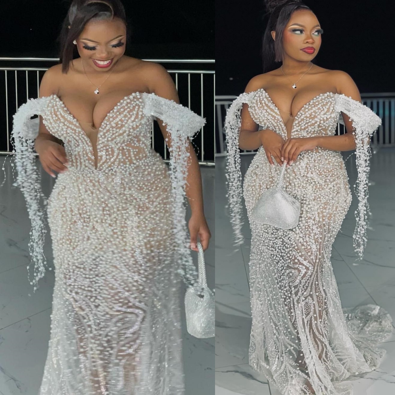 Ivory Mermaid Prom Dresses 2025 Pearls Tassels Sequined Illusion Evening Formal Party Second Birthday Engagement Gowns Plus Size Dress For Special Occ