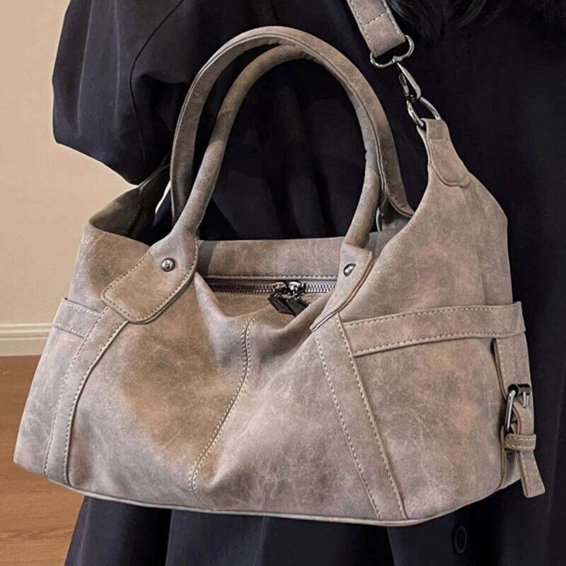 Maillard Khaki Suede Handbag For Women Large Quality Nubuck Leather Female Retro Crossbody Bag Ladies Big Commuter Shoulder Bags