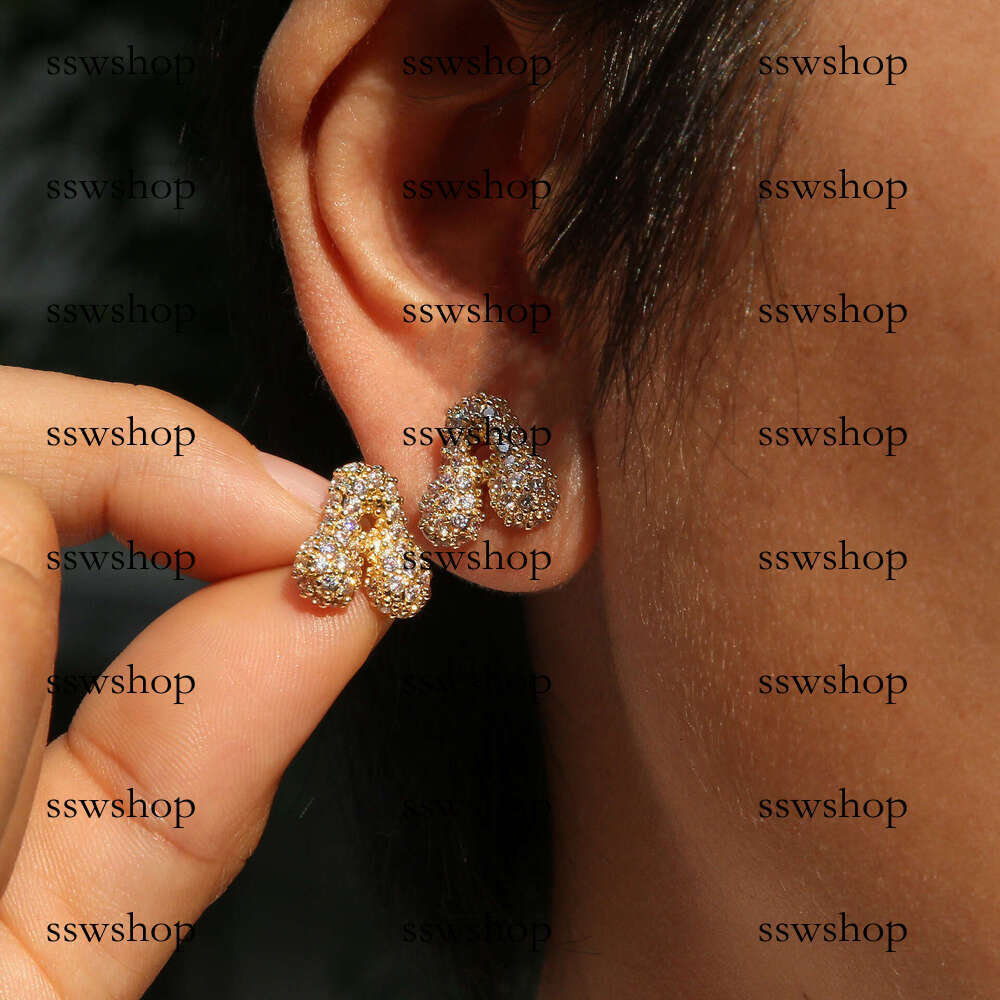 Brass Balloon Bubble Zircon Small 26 English Cute Letter Stud Earrings Fashion Ear Jewelry