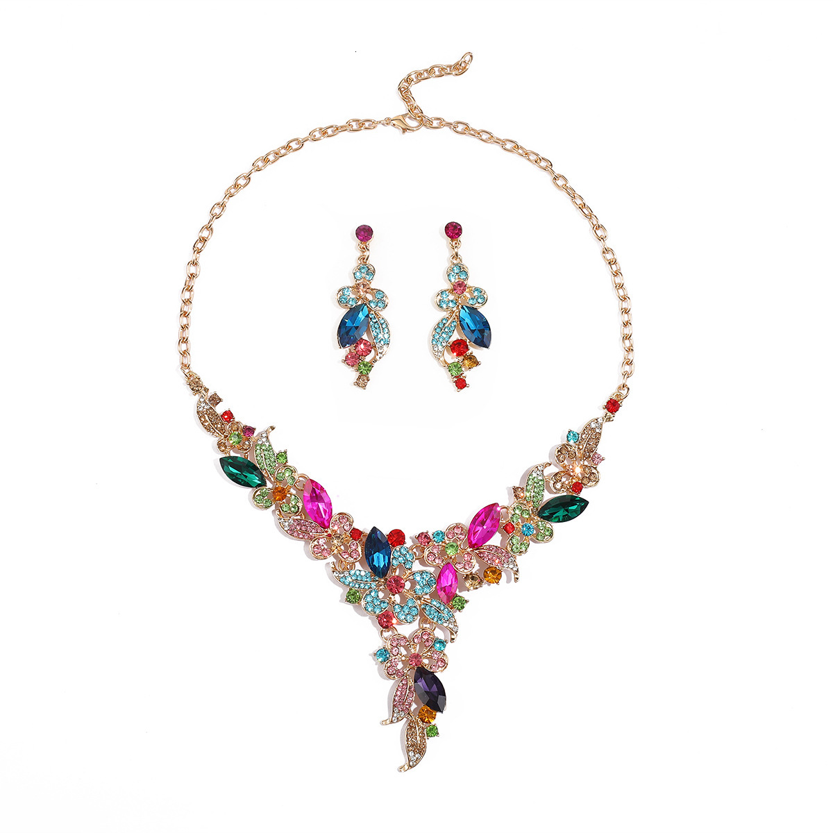 Luxury Brand Designer Jewelry European And American Jewelry Set Necklace Earrings Three-Piece Set Bridal Wedding Accessories New Model Foreign Trade S