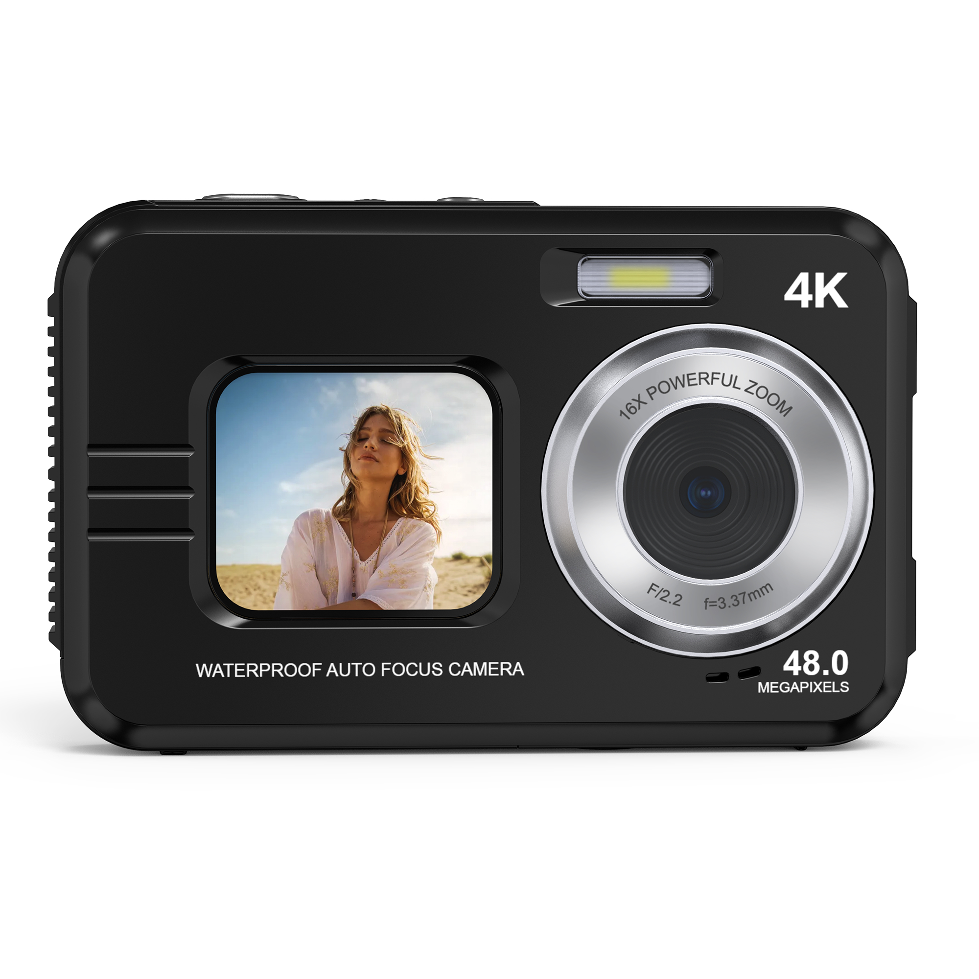 Digital Camera 4K Video and 48MP Photo Waterproof Camera Dual Screen 2.8-inch Portable Camera 16X Zoom Camera Anti Shake Auto Focus Face Detection Vid