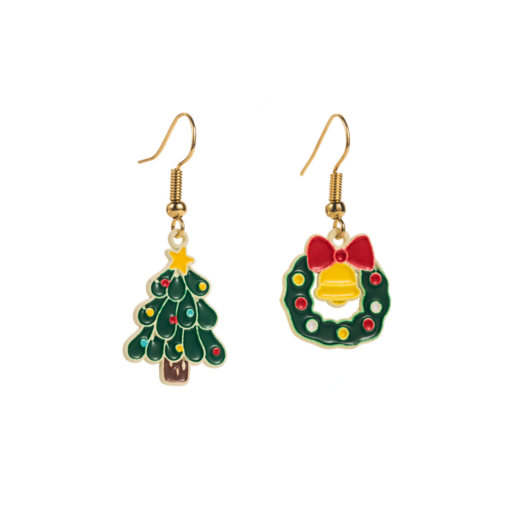 Christmas themed Unique Earrings for Women Simple Bell Bow inspired Asymmetric Earhooks with Enamel filled Alloy Design