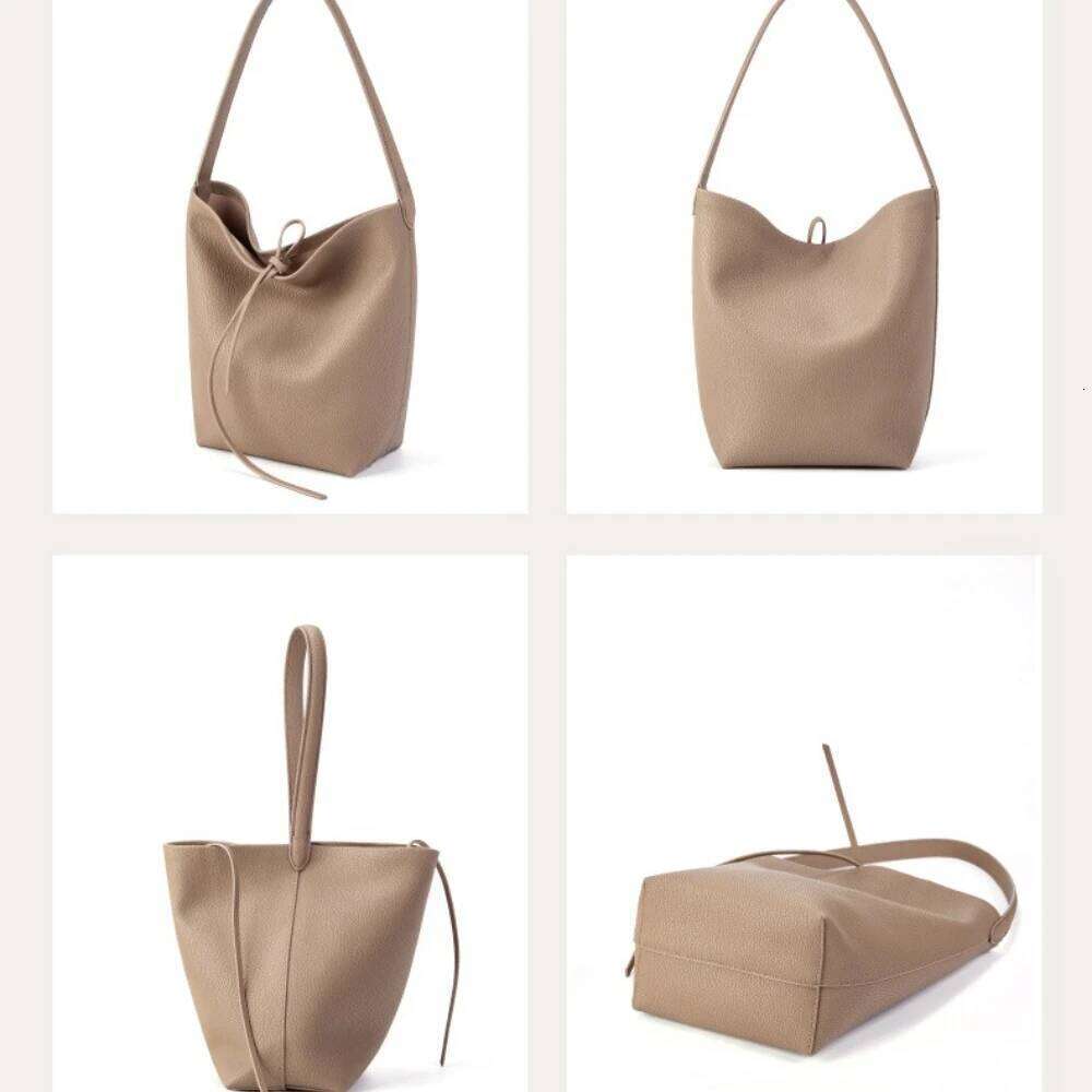 Simple Brand Design No Beige Bucket Tote Appropriately Sized Cowhide Leather Women Armpit Shoulder Bag Soft Handbag 250830