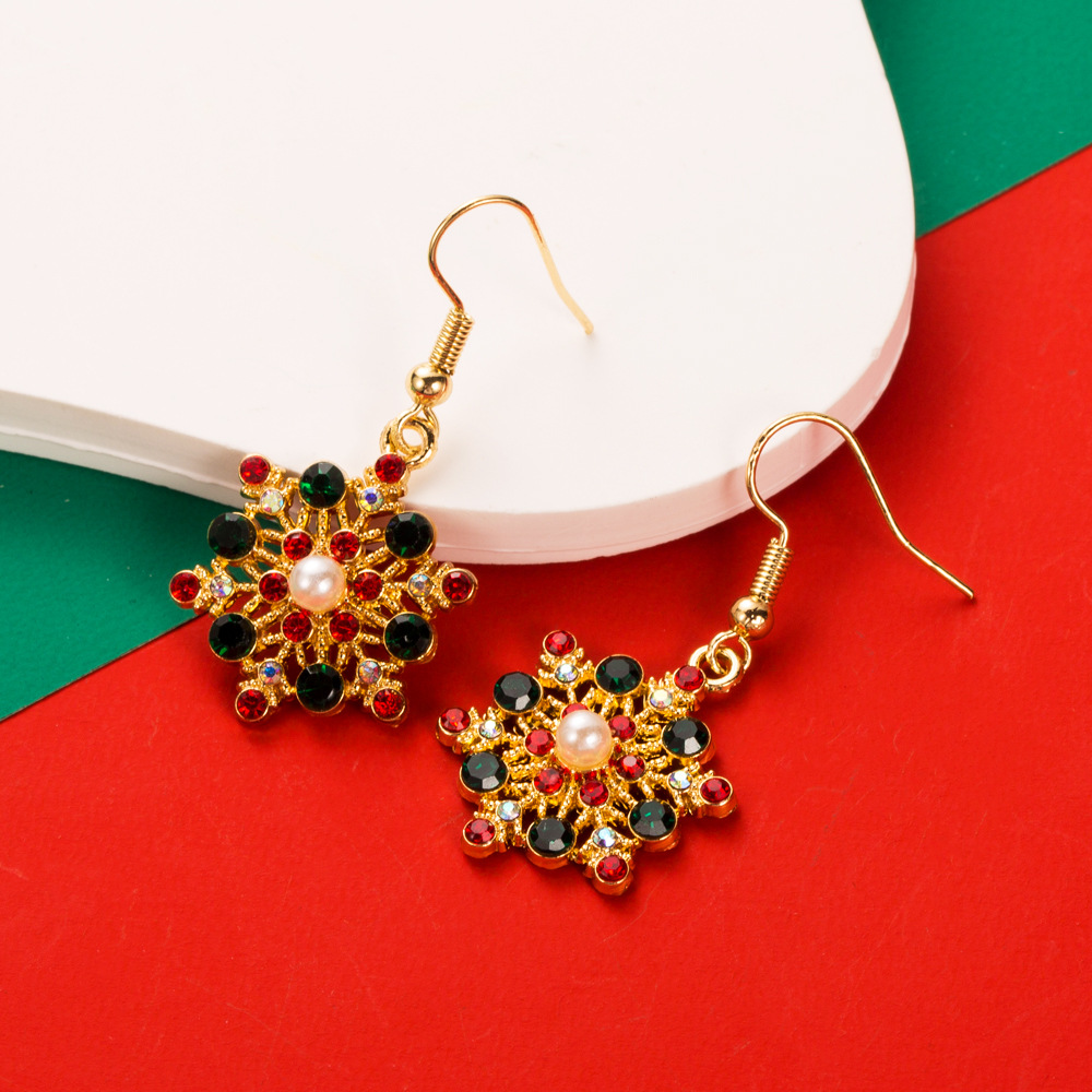 2025 New Christmas Collection Unique Elks Snowflakes Christmas Stocking themed Drop Earrings with Hooks Alloy Enamel filled Diamond inlaid