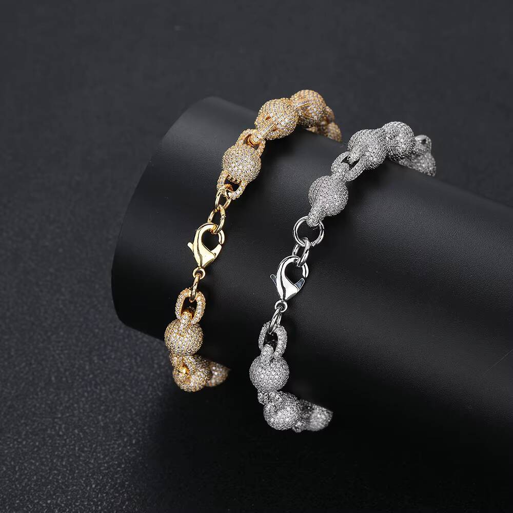 Womens Fashion 8mm Iced Out Diamond Bead Chain Necklace Hip Hop Style Personalized Silver Plated Zircon Chain Jewelry Gift