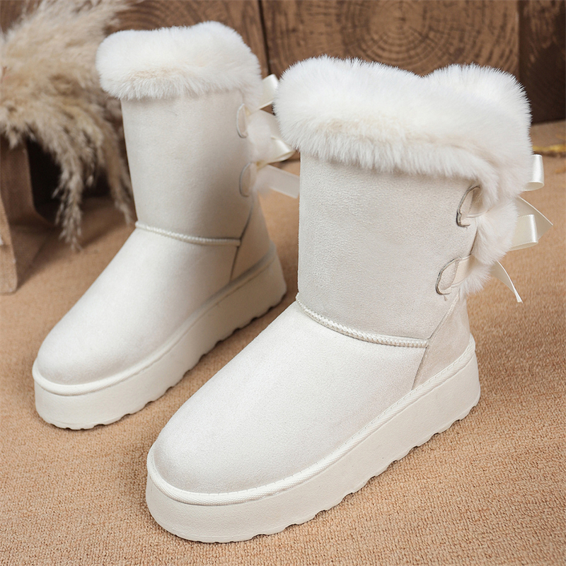 2025 new designer shoes free shipping winter half boots Non-slip outdoor casual snow boots women's velvet bow cotton shoes for warmth black white