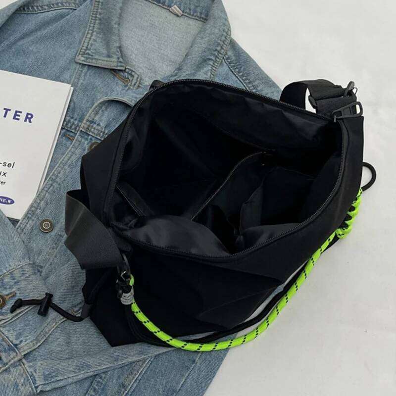 Unisex Leisure Big Nylon Crossbody Bag Black Korean Style Sweethearts Laptop Shoulder Bags Coloured Elastic Rope Lovers Handbag