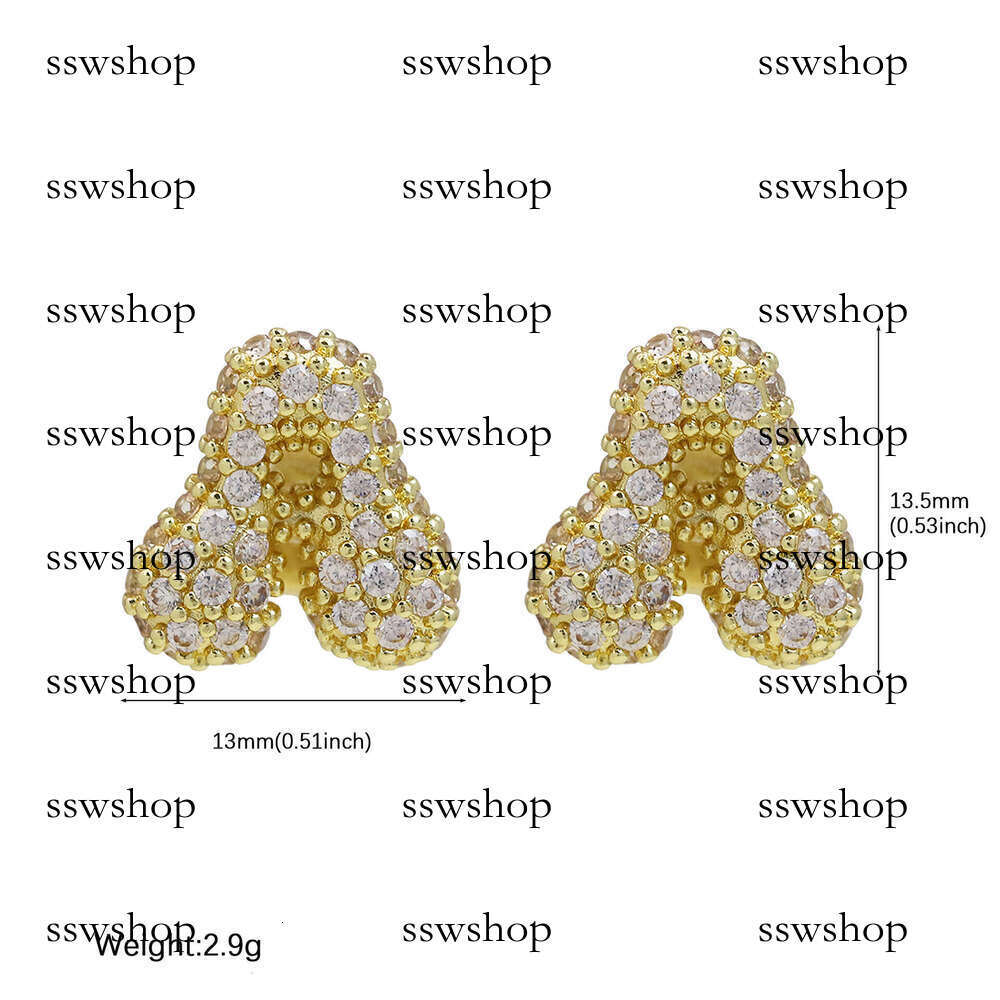 Brass Balloon Bubble Zircon Small 26 English Cute Letter Stud Earrings Fashion Ear Jewelry