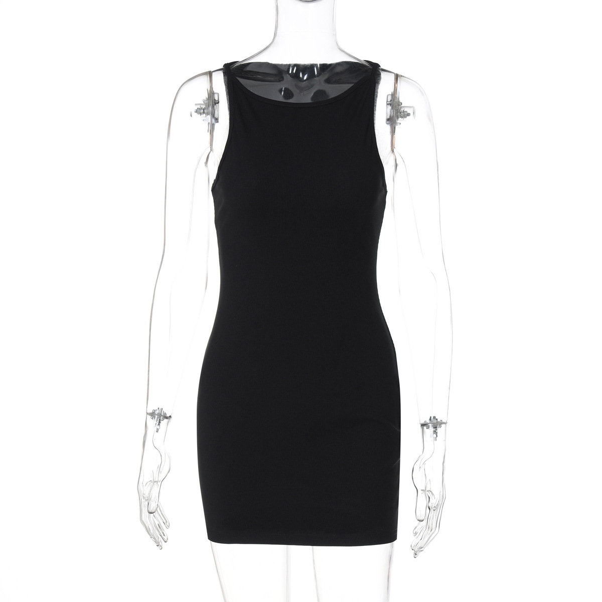 X827Summer new fashion casual solid color round neck sleeveless versatile short dress foreign trade