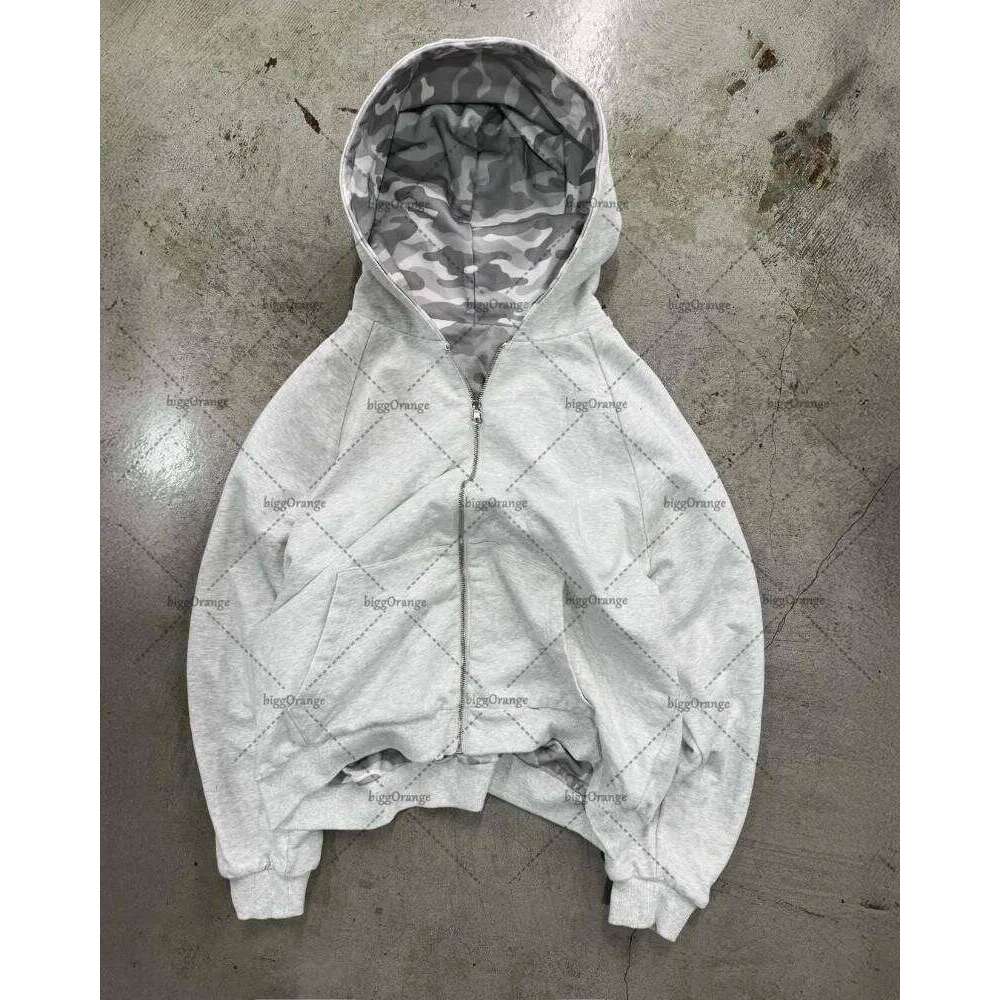 Trendy Haruku Camouflage Retro High Street Y2k Loose Zipper Sweatshirt Men New Hip Hop Casual American Oversized Hoodie Women