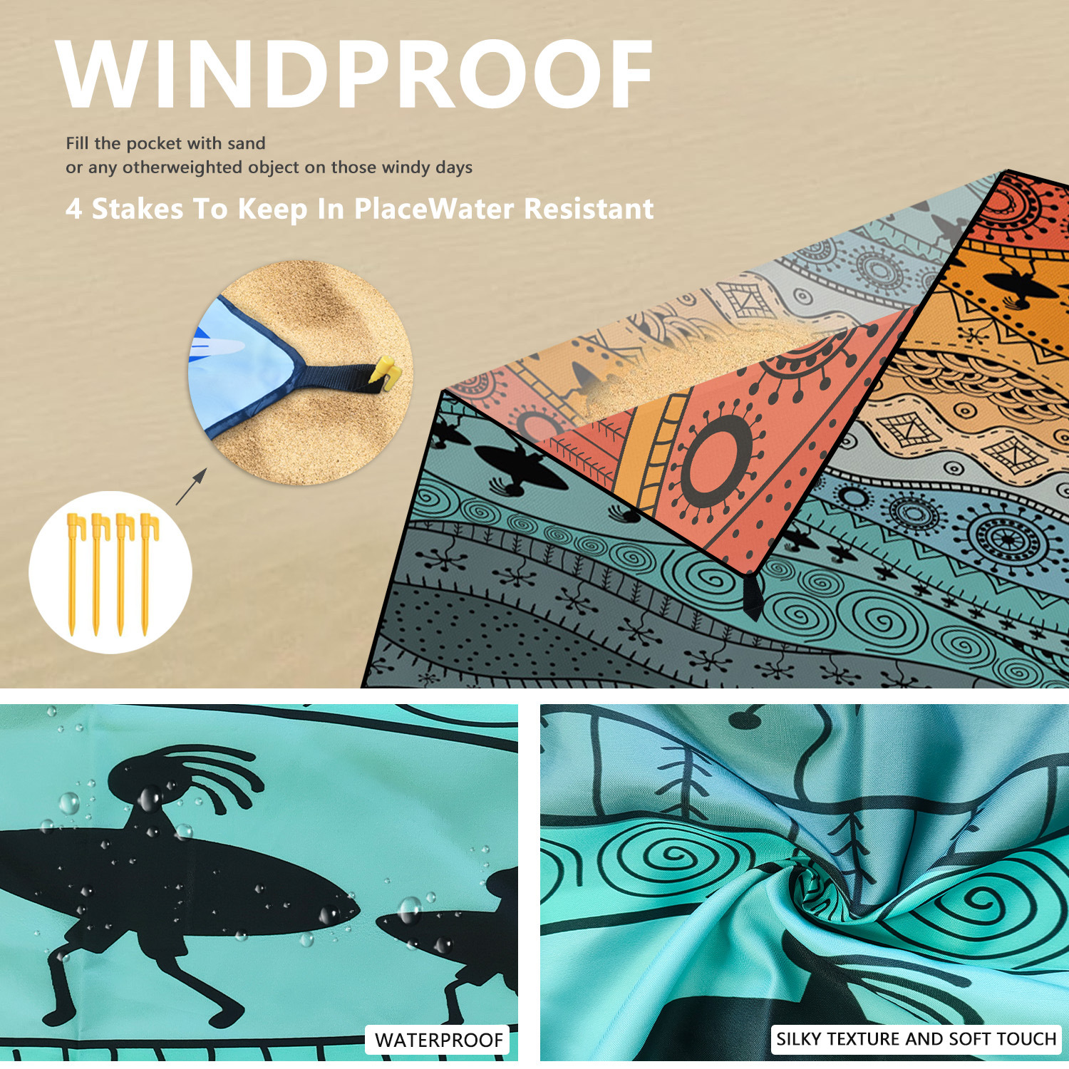 Bohemian Beach Mat Waterproof Outdoor Cushion for Picnic Tent Camping