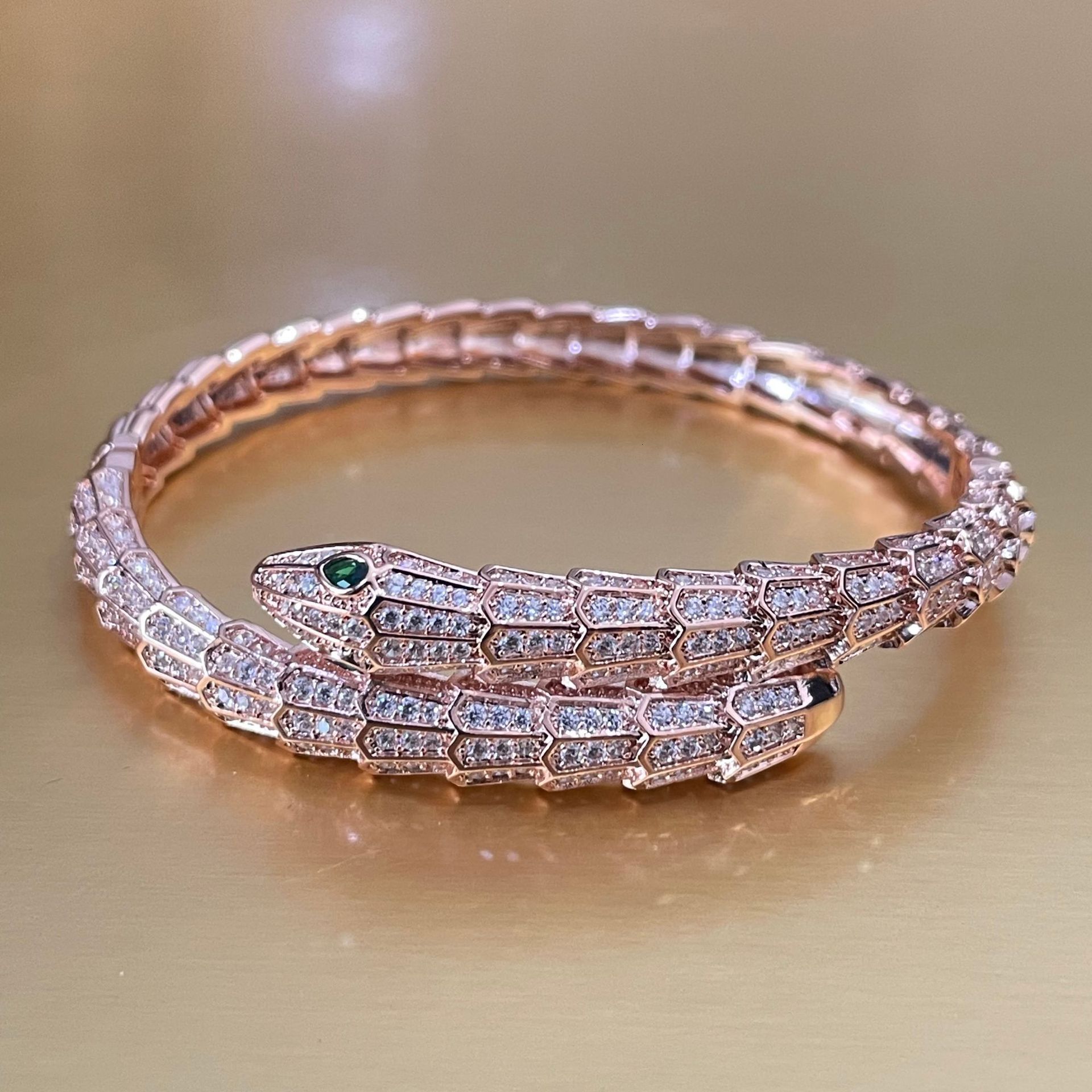 Luxury Brand Designer Jewelry Rose Gold Snake-Shaped Bracelet For Women Sweet Cool Zircon Silver Bracelet Niche High-End European And American Style J
