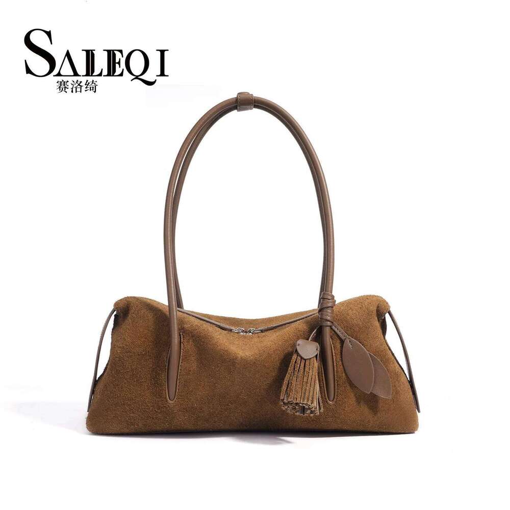 Autumn Winter Genuinw Grade In New Hag Designer Bowling Tote Suede Cow Leather Women's Armpit Shoulder Crossbody Bag