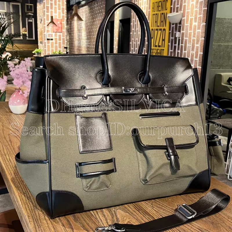 High-end designer tote brand high-capacity commuter HAC large fashion canvas bag, high-quality men's business handbag, size: 45cm.