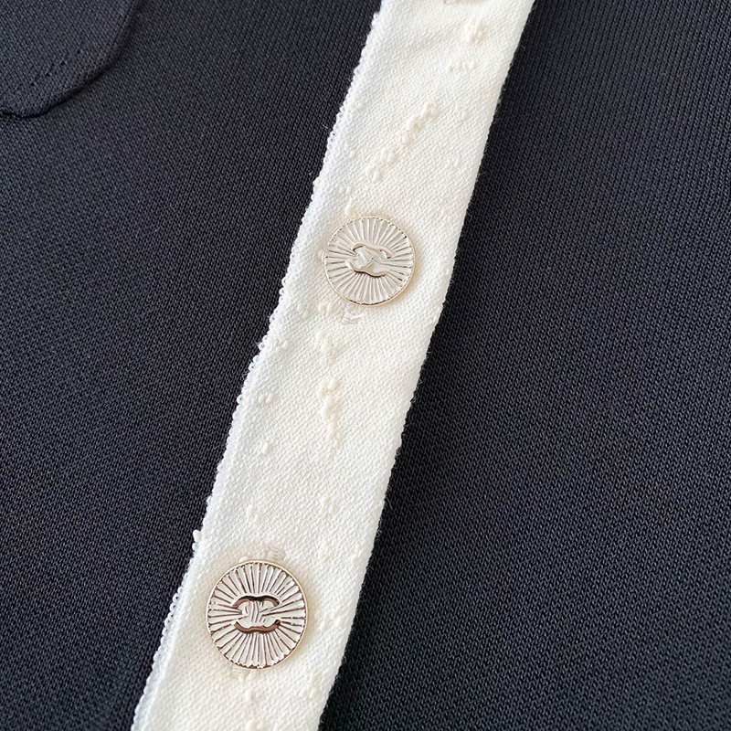 25-year new fashion designer handicraft workshop series high-end black and white mid-color half-long sleeve single-breasted pullover women's swea