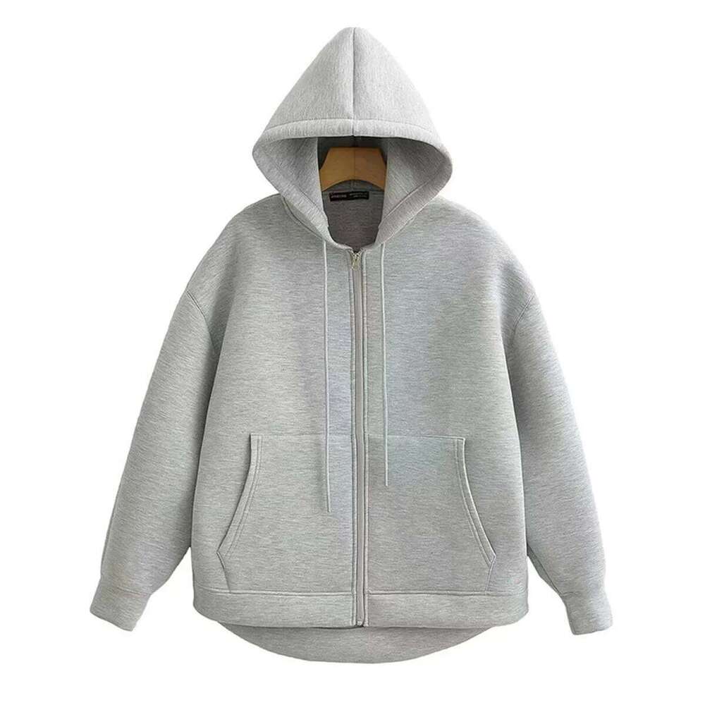 Autumn Winter Vintage Zipper Hoodie Women Long Sleeve Pocket Jacket Solid Loose Sweatshirts Casual Street Coat Lady Outfit Wear