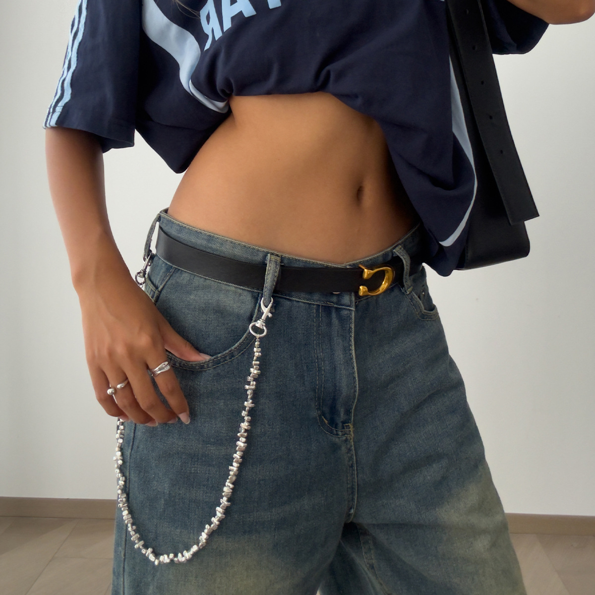 New European American Jewelry Creative Irregular CCB Beaded Waist Accessories Stylish Minimalist Versatile Denim Chain