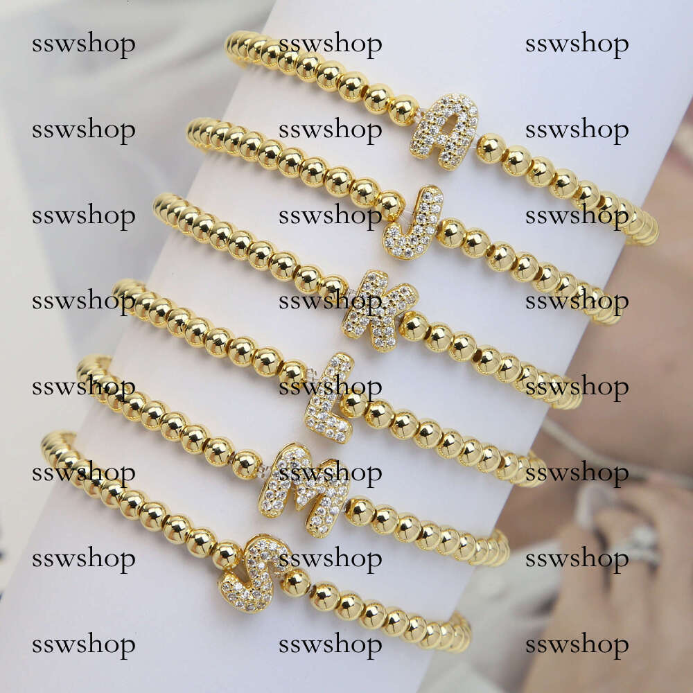 Hot Selling Brass Micro Inlaid Bubble Balloon DIY 26 English Letters Copper Beads Elastic String Bracelet