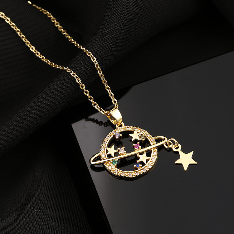 Luxury Brand Designer Jewelry European And American Internet Celebrity INS Style Planet Necklace Copper Micro Inlaid Colorful Zircon Personalized Plan