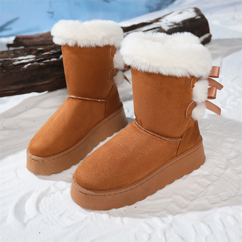 2025 new designer shoes free shipping winter half boots Non-slip outdoor casual snow boots women's velvet bow cotton shoes for warmth black white