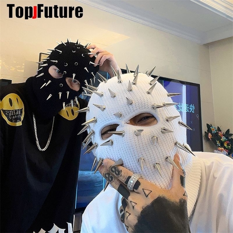 Rivet Full Face Mask Winter Warm Mask Ski Sports Balaclava Masks Y2K Knitted Beanies Punk Hip Hop spike Cap Motorcycle Helmet 250820