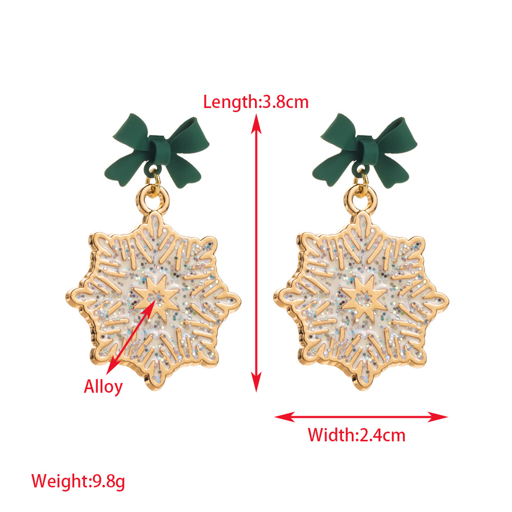 New Christmas themed Earrings Alloy S925 Silver Needle Bow shaped Earrings with Enamel filled and Diamond inlaid Snowflake Droplets Best selling