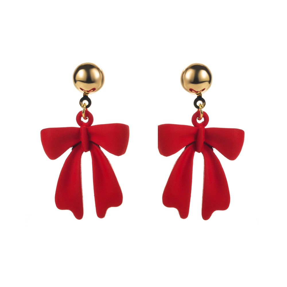 Christmas themed Unique Earrings for Women Simple Bell Bow inspired Asymmetric Earhooks with Enamel filled Alloy Design