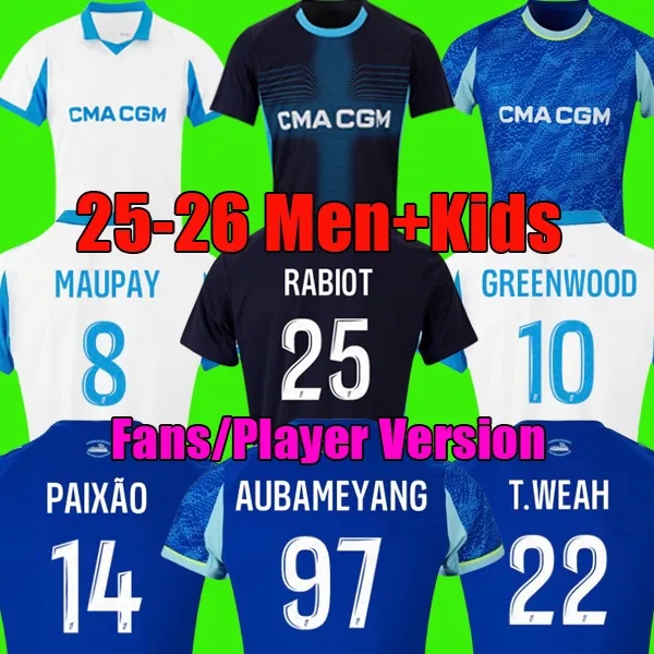 GREENWOOD T.WEAH PAIXAO 25 26 Maillot de foot Olympique de Marseile Soccer Jerseys MAUPAY BALERDI 25 ROWE OM football shirtskit jersey men kids sets