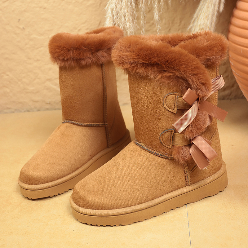 2025 new designer shoes free shipping winter half boots Non-slip outdoor vintage snow boots women's velvet bow cotton shoes for warmth