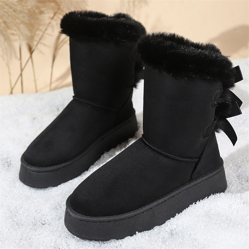 2025 new designer shoes free shipping winter half boots Non-slip outdoor casual snow boots women's velvet bow cotton shoes for warmth black white