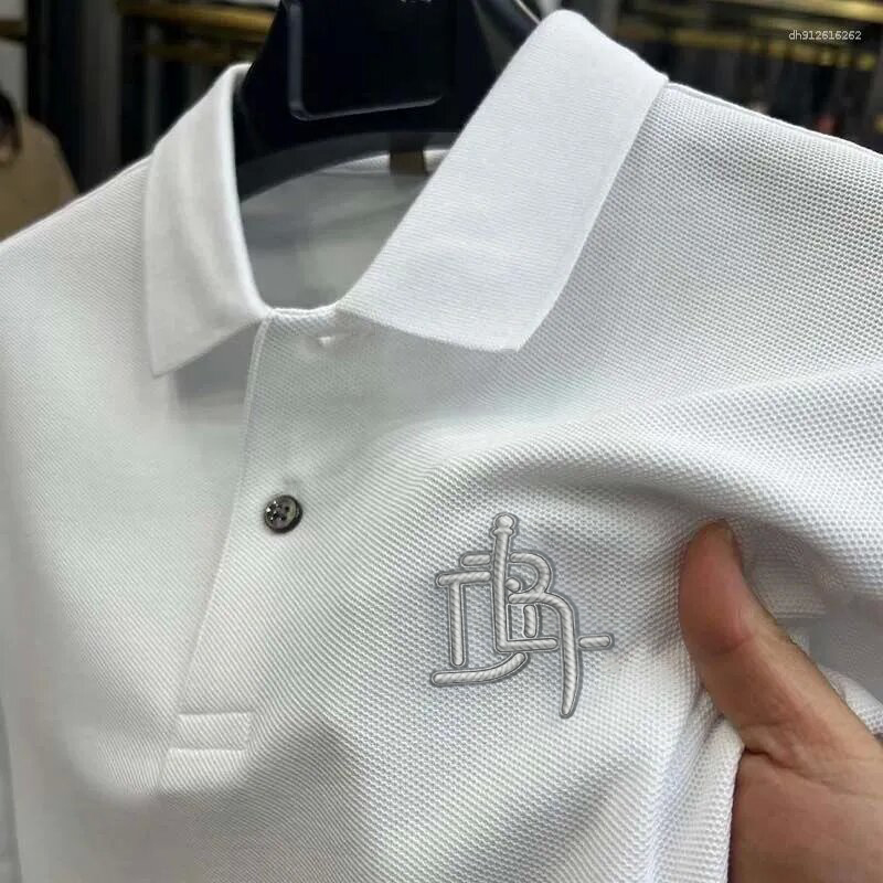 Men's Polos Premium Cotton Short Sleeve Polo Shirt Luxury Fashion Brand Letter Embossed Summer Business Casual Lapel T-shirt