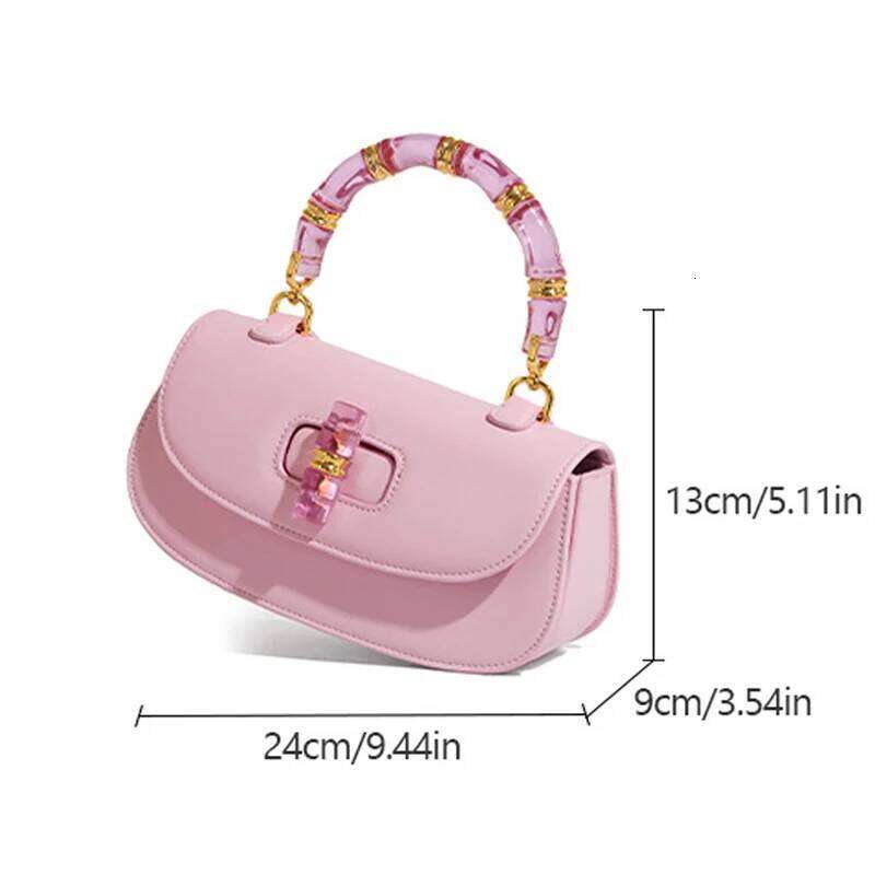 2025 New Women's Bamboo Handle Saddle Bag Crystal Accent Crossbody Purse Retro Chic Leather Clutch For Women