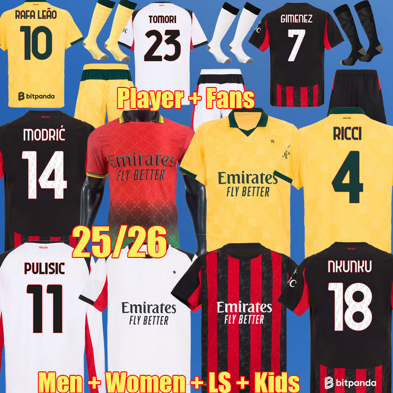 25 26 AC PULISIC Top soccer jerseys 125TH Anniversary GIMENEZ RICCI PULISIC MODRIC Player Football Shirt RAFA LEAO FOFANA CHUKWUEZE TOMORI MUSAH 125 Years women kids