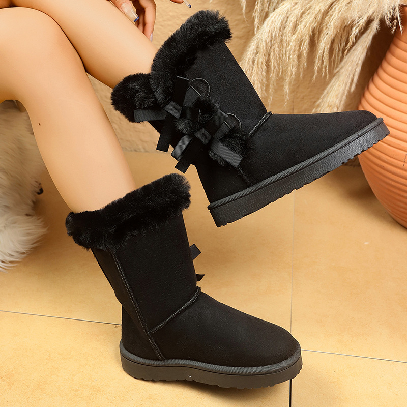 2025 new designer shoes free shipping winter half boots Non-slip outdoor vintage snow boots women's velvet bow cotton shoes for warmth