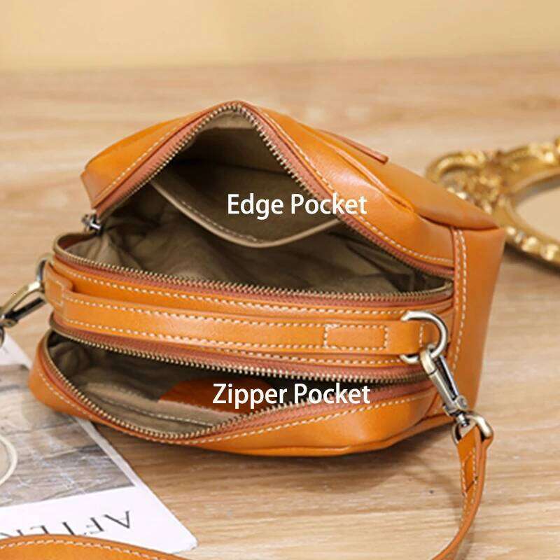 Original Cowhide Leather Women Mobile Phone For Girls Square Shoulder Handbag Solid Color Fashion Bag Wholesale Suppliers