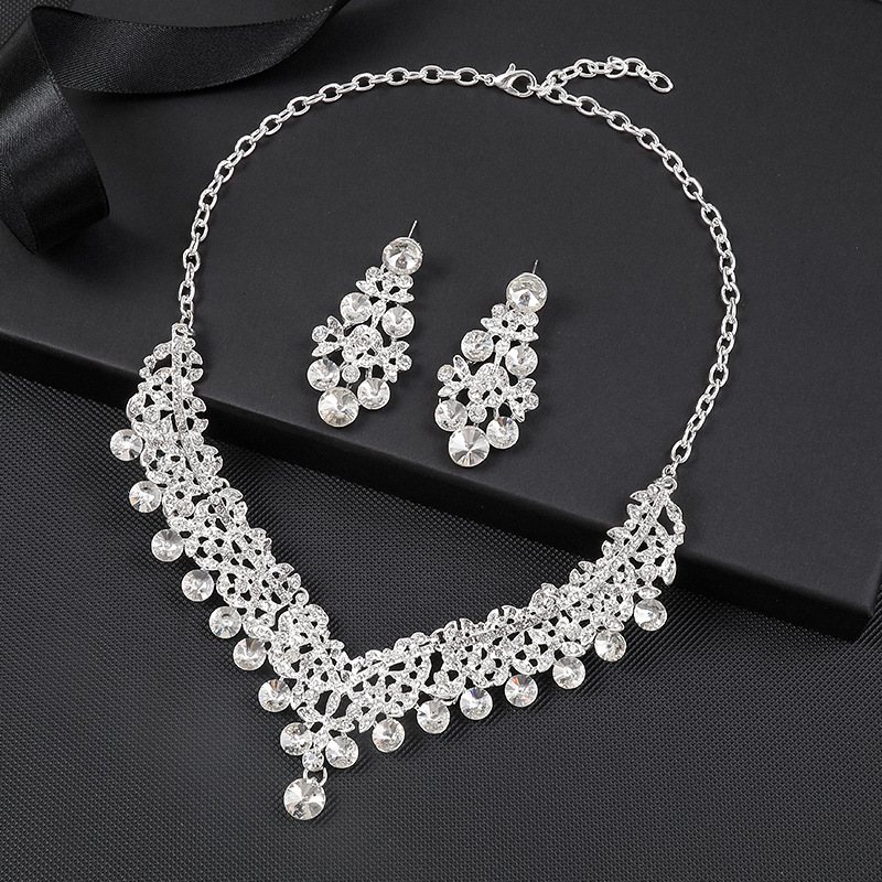 Luxury Brand Designer Jewelry In Stock Direct Shipping Crystal Gemstone European And American Bride Necklace Earring Set Wedding Dress Women Fashion A
