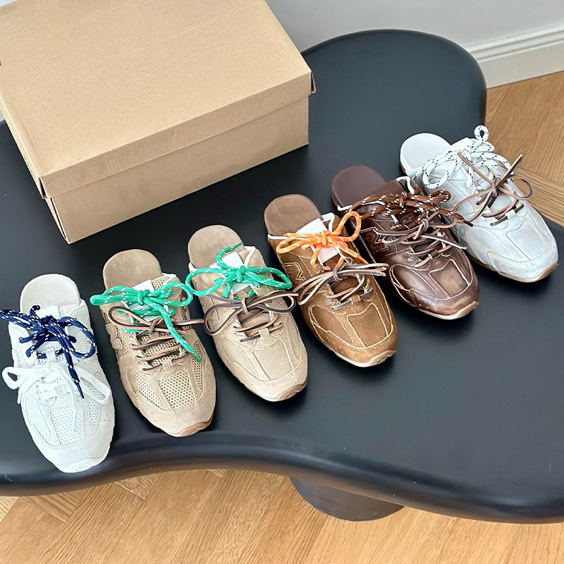 Female flat slippers 100% authentic slides top quality designer man Lace-up slippers luxury new summer slide Spring printing outdoor Room canvas casual slipper