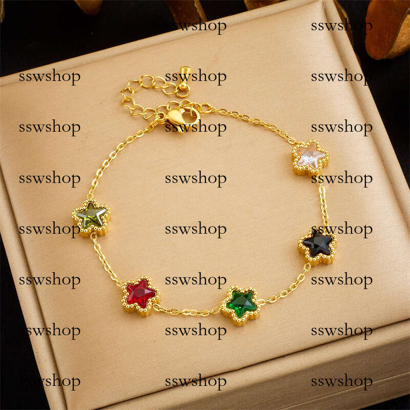 Fashion Dia-Studded Star-Shaped Accessories Chain Stainless Steel Gold-Plated Bracelet